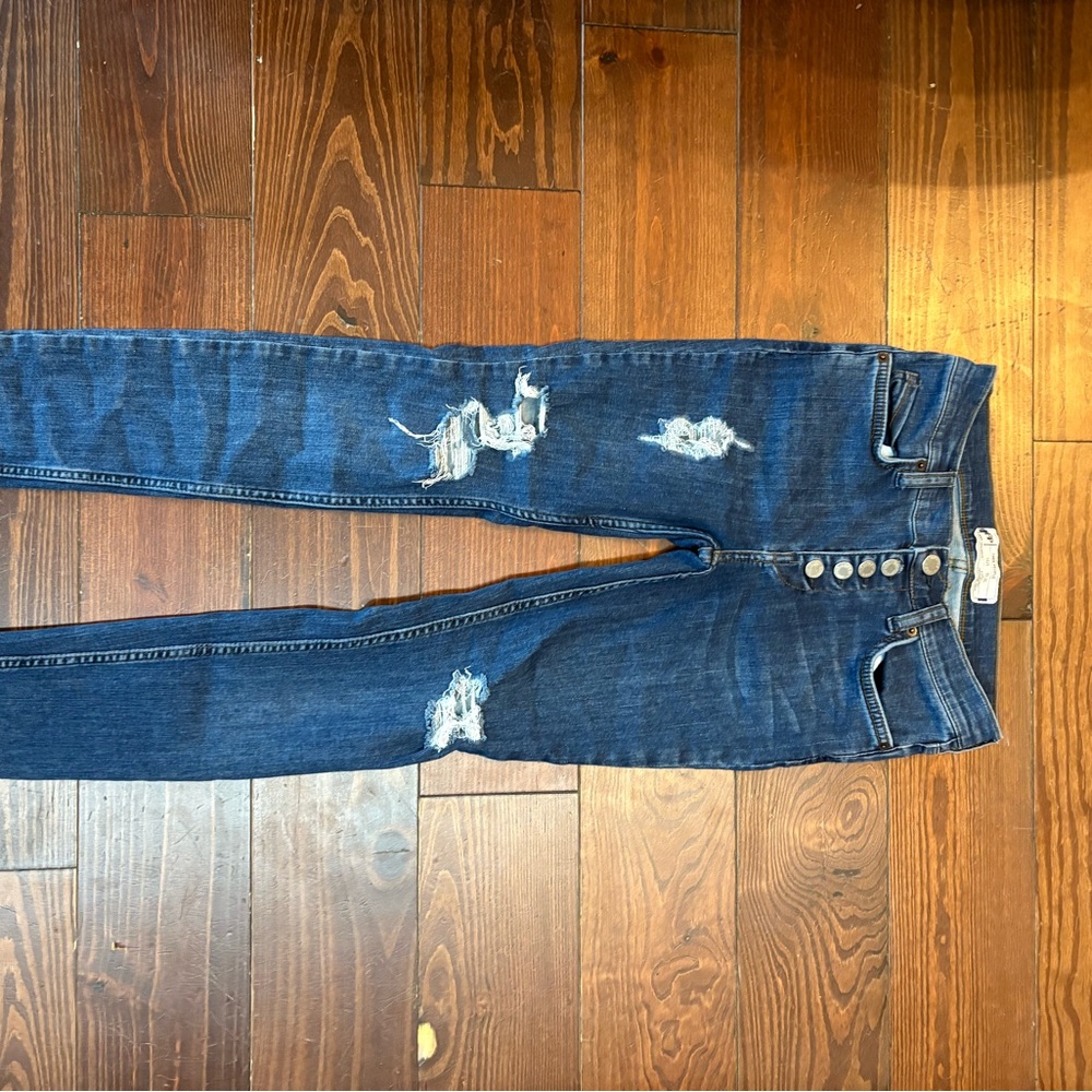 Free People Blue Button-Fly Skinny Jeans